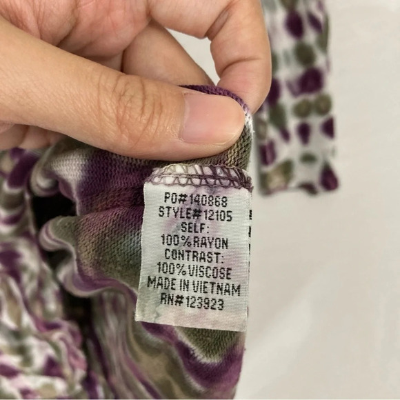 XCVI Purple Green Tie Dye Round Neck Stretch Long Sleeve Top Medium - Picture 7 of 10